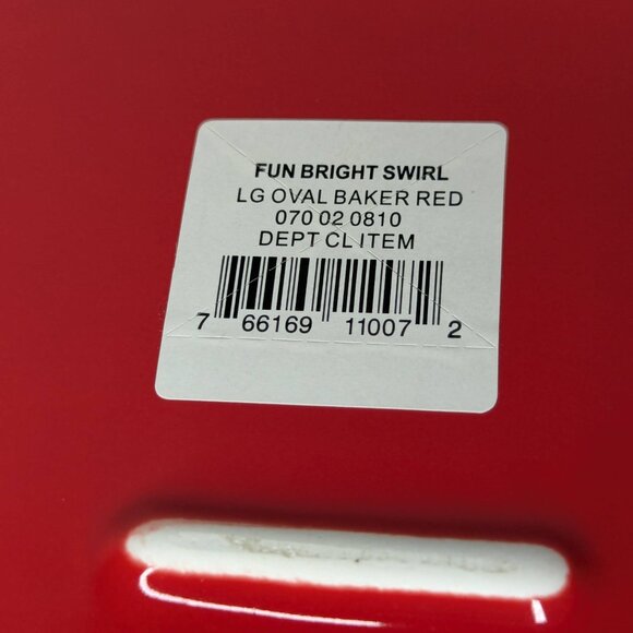 NWT Chefmate Fun Bright Red Swirl Large Oval Baker 1 1/2 Quart Stoneware - Picture 11 of 16